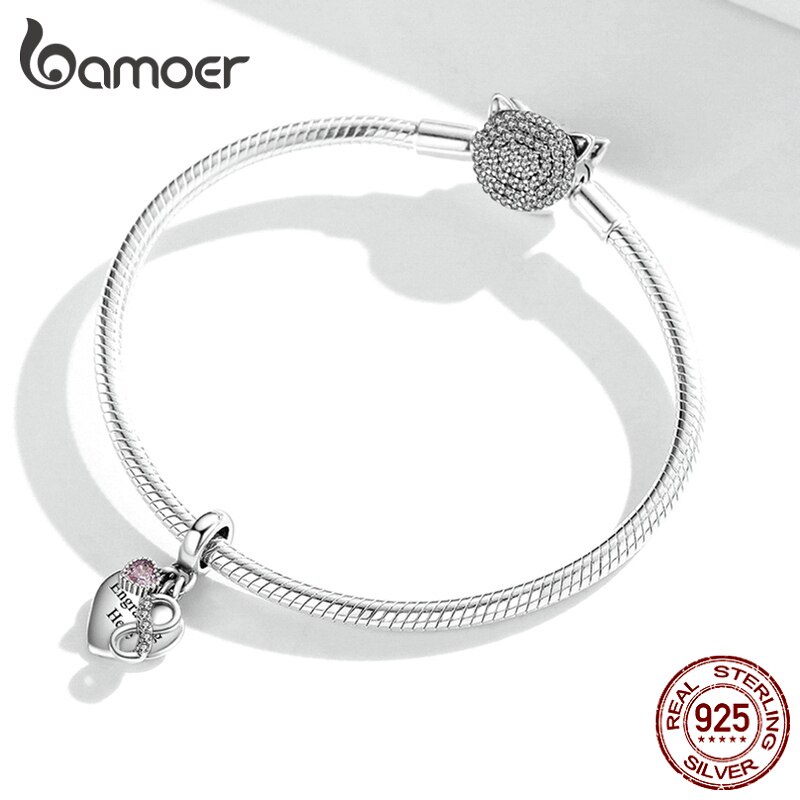 Mặt dây chuyền Bamoer SCC1922 bạc 925 có họa tiết chữ trên trái tim trang trí dây chuyền thủ công thời trang