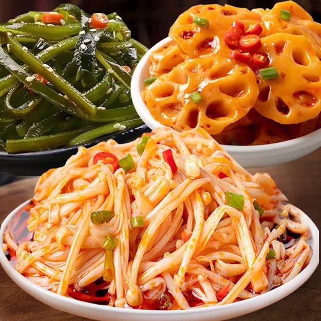 COMBO 10 GÓI RAU CỦ SỐT CAY: NẤM KIM CHÂM, CỦ SEN, RONG BIỂN - LẶT VẶT ...