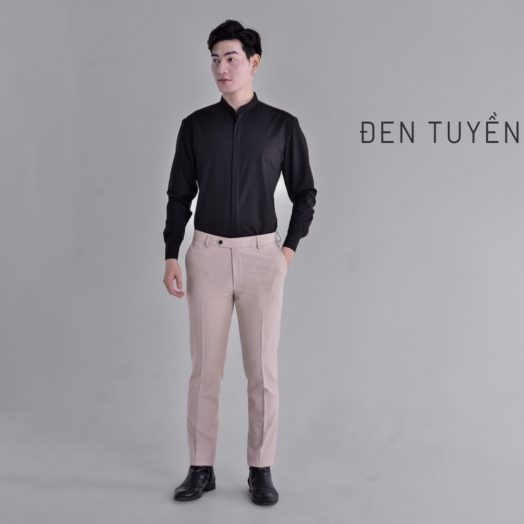 Áo sơ mi CỔ TÀU nam dài tay HTSM MAGNOR Malin vải Polyspun trơn chống nhăn, dáng slimfit che khuy