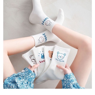 Tất Cute Cổ Cao Nam Nữ Trơn Trắng Đen Nhiều Màu Thể Thao Hình Gấu Thỏ T02