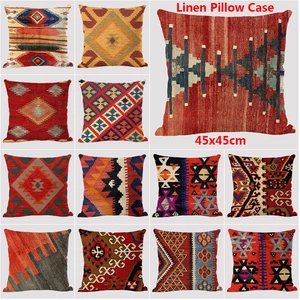 Vỏ gối sofa vải lanh in một mặt họa tiết thổ cẩm kiểu vintage
