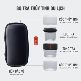 Bộ trà du lịch kèm túi chống sốc, chất liệu thủy tinh cao cấp chịu nhiệt, nhỏ gọn và tiện dụng
