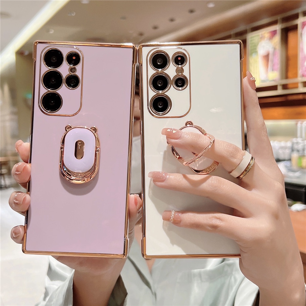 Ốp Điện Thoại Silicon Mềm Chống Sốc Có Vòng Đỡ Hình Gấu Sang Trọng Cho Samsung Galaxy S22 S21 Plus S21 UItra S21 S20 FE
