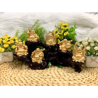 Bộ 6 Tượng Bồ Tát Di Lặc Hoan Hỉ kèm đế tượng 6 chân ( Loại Lớn - Màu Vàng )