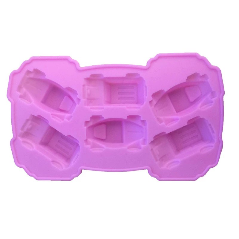 Khuôn Silicon Làm Bánh/Xà Phòng/Sô Cô La Hình Xe Hơi Hoạt Hình 6 Ngăn DIY