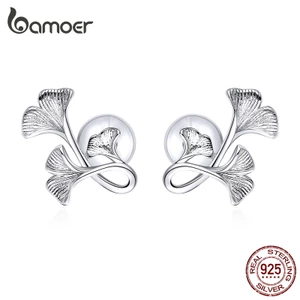 Bamoer Bông Tai bạc 925 Hình Chiếc Lá Sang Trọng Cho Nữ bse328