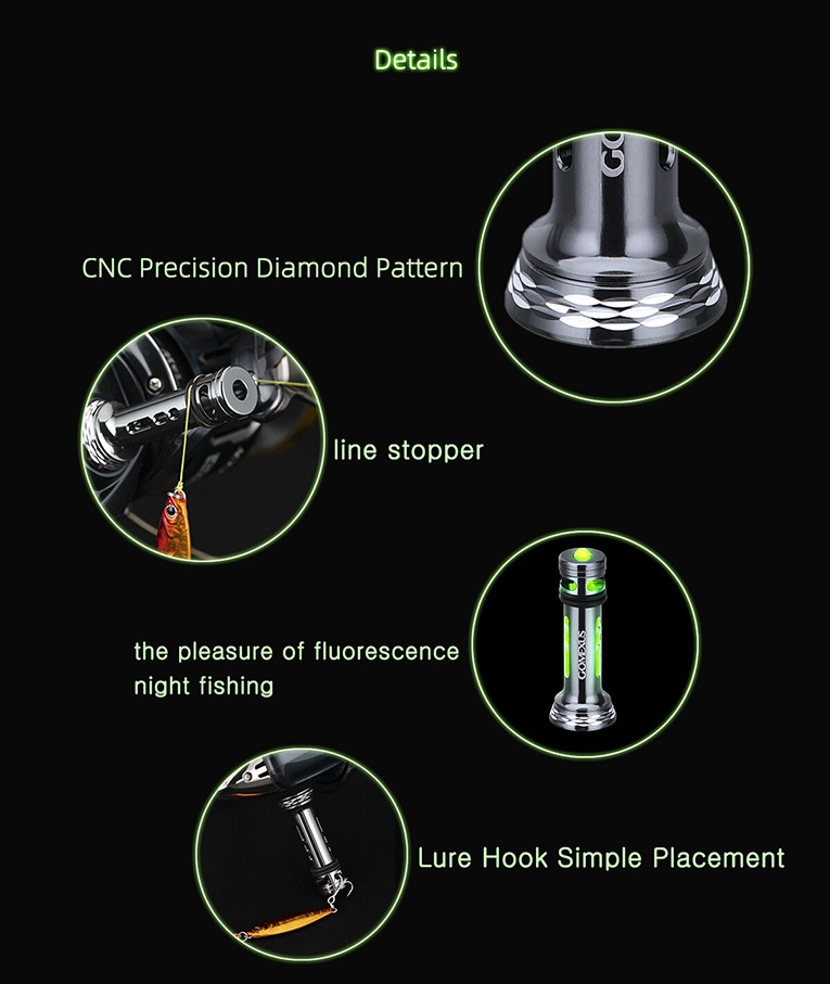 Mô tả Trục tay cầm GOMEXUS Emeraldas Spheros chống rơi để câu cá mực ban đêm cho máy câu Shimano Daiwa R4 - 4