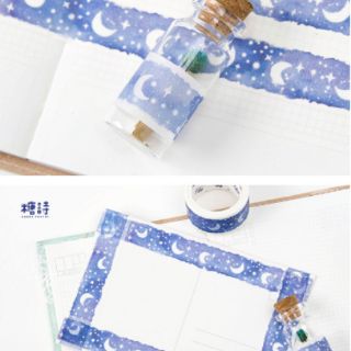 Băng dính trang trí Washi tape mẫu MẶT TRĂNG TÍM VÀ SAO NƯỚC LUNG LINH