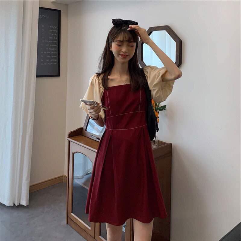ĐẦM XÒE 2 MÀU ĐEN ĐỎ - MANLI DRESS