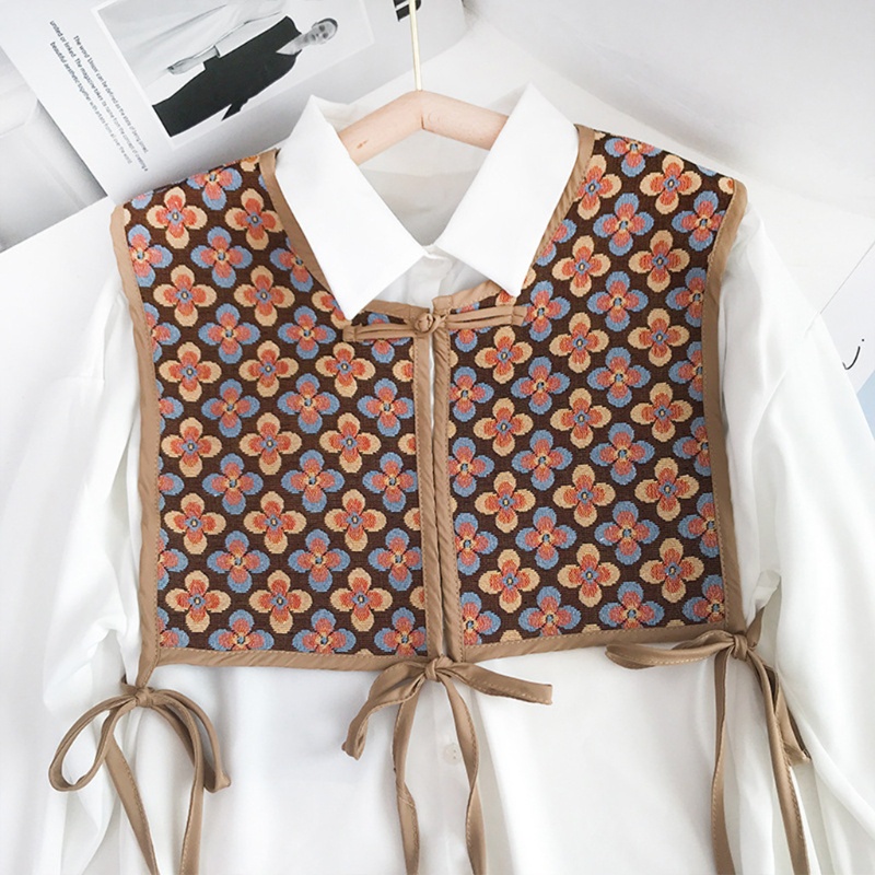 Dasbsug Nữ Phong Cách Trung Hoa Thêu Nửa Đầu Khăn Choàng Vintage Flroal Sườn Xám Giả Cổ Ren Trang Trí Cổ Bao