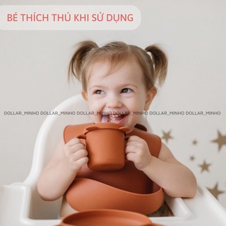 Cốc tập uống silicone hình gấu (new) cho bé từ 6 tháng, có nút đẩy nước lên kèm 2 ống hút