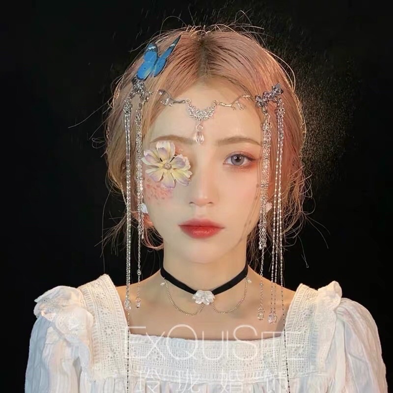 Dây cài trán họa tiết hoa đính giọt nước cosplay cổ phong Trung Hoa