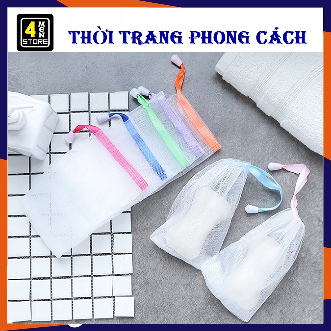 10 Túi Lưới Đựng Xà Phòng Tạo Bọt Tiện Lợi 2 lớp Có Dây Rút SIze 15x9cm – Bao Lưới Tạo Bọt Xà Phòng