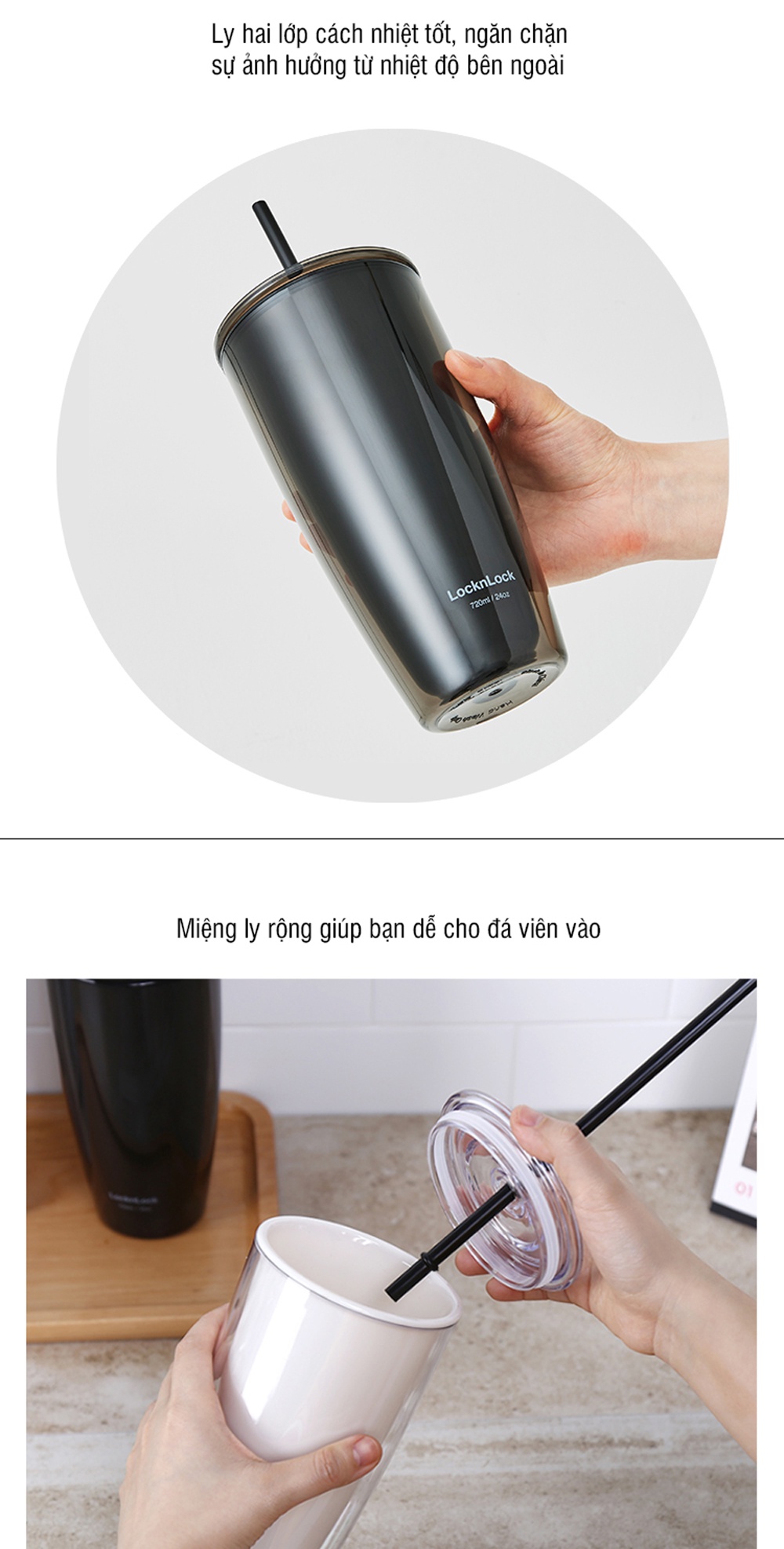 Ly LocknLock kèm ống hút và cọ rửa