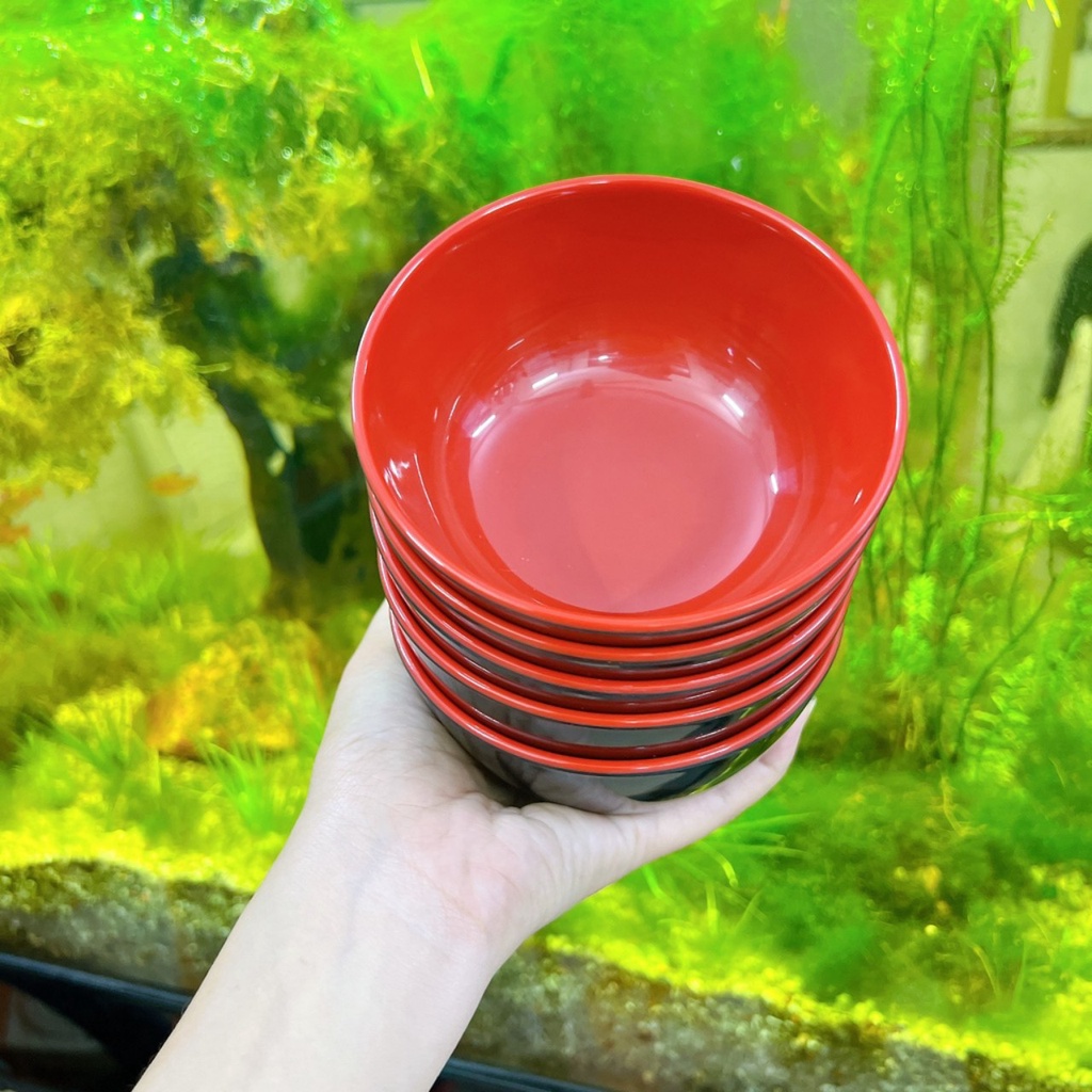 Chén ăn cơm Nhựa Melamine FATACO CAO CẤP Hai Lớp Đỏ Đen