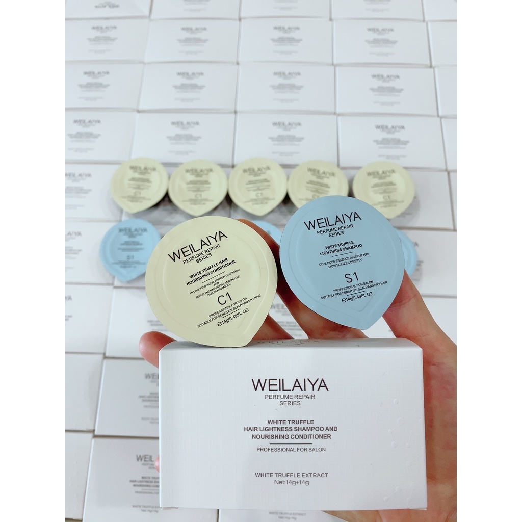 Dầu gội dầu xả phục hồi tóc đa tầng nấm Truffle Weilaiya 14g+14g - Út store
