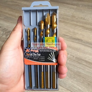 Hộp 5 mũi khoan đa năng vàng hãng Kapusi Nhật Bản gồm các cỡ hai mũi 6m và mũi 8, 10, 12mm,có tem chống hàng giả