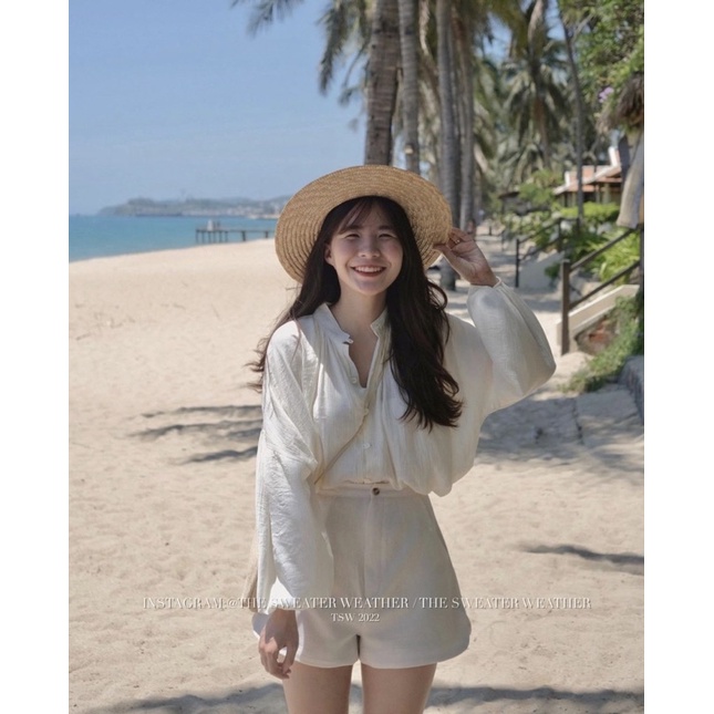 Quần short vải ống cut out vạt bầu the.sweaterweather TSW (ảnh thật)