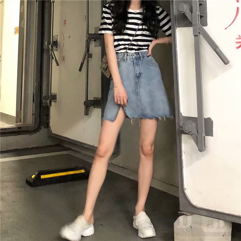 Ảnh Chân váy jean Mini Dáng Chữ A Lưng Cao Xếp Ly Thời Trang 1