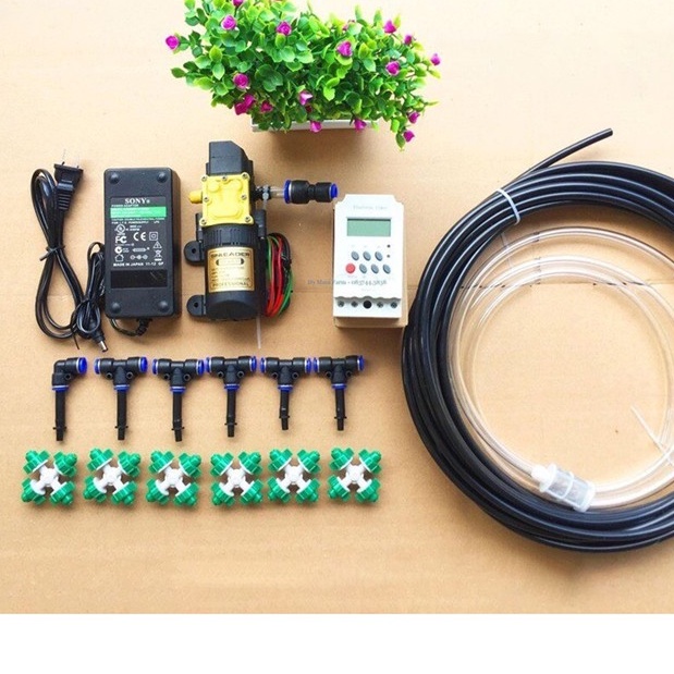 Béc phun sương 4 hướng màu xanh gắn kèm T nối nhanh ống 8mm- Bộ 10 cái