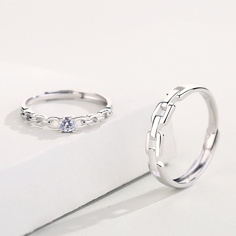 Nhẫn Cặp Đính Đá Zircon Đơn Giản Có Thể Điều Chỉnh Kích Cỡ