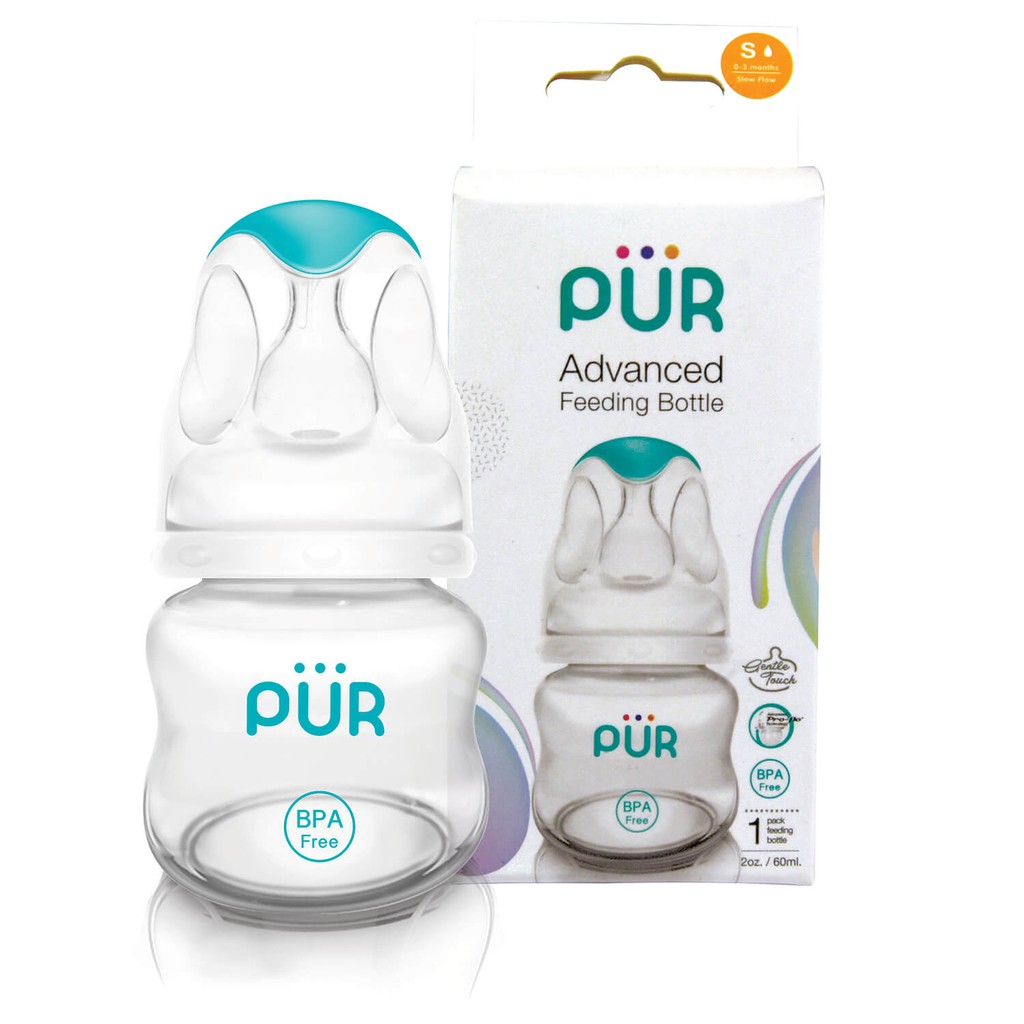 Ảnh Bình sữa cổ thường Pur Advanced 60ml (có sẵn núm S 0-3th) - Tặng gói khăn ướt Pur 1