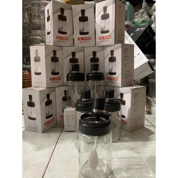 Set 5 Hũ Thủy Tinh Đựng Gia Vị Kèm Muỗng Nhựa Múc 250ml