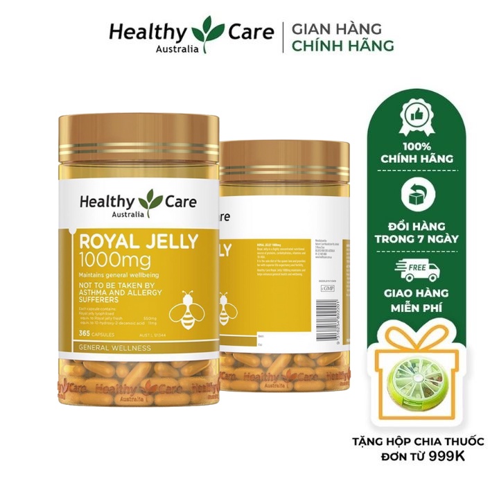 Combo 2 Lọ Viên Uống Sữa Ong Chúa Healthy Care Royal Jelly 365 Viên Đẹp Da Làm Chậm Lão Hóa