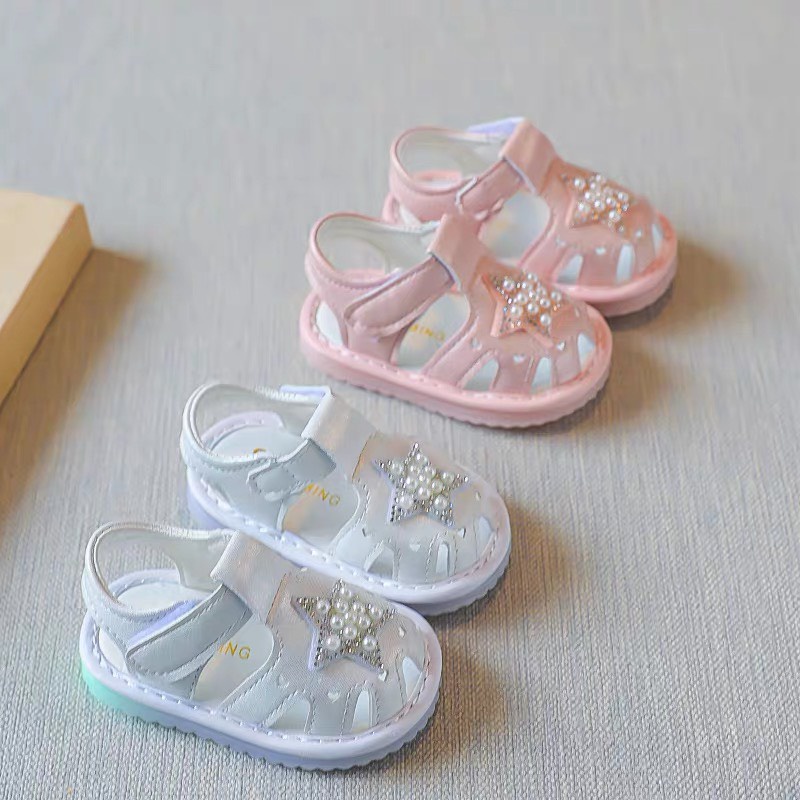 sandal tập đi cho bé - dép rọ tập  đi đế chống trượt êm chân có đèn led hình ngôi sao led208 ( có video & ảnh thật)