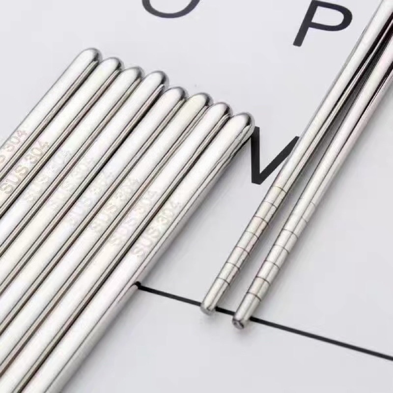 Bộ 10 đôi Đũa inox thường có chống trơn trượt loại rẽ