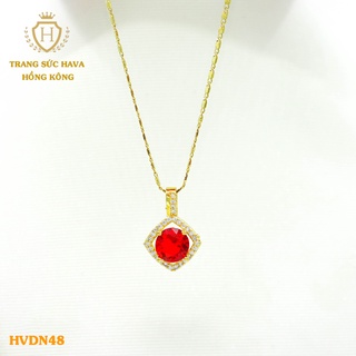 Dây Chuyền, Vòng Cổ Nữ Mặt Đính Đá Màu Đỏ Xi Mạ Vàng Non Cao Cấp - Trang Sức Hava Hong Kong - HVDN48
