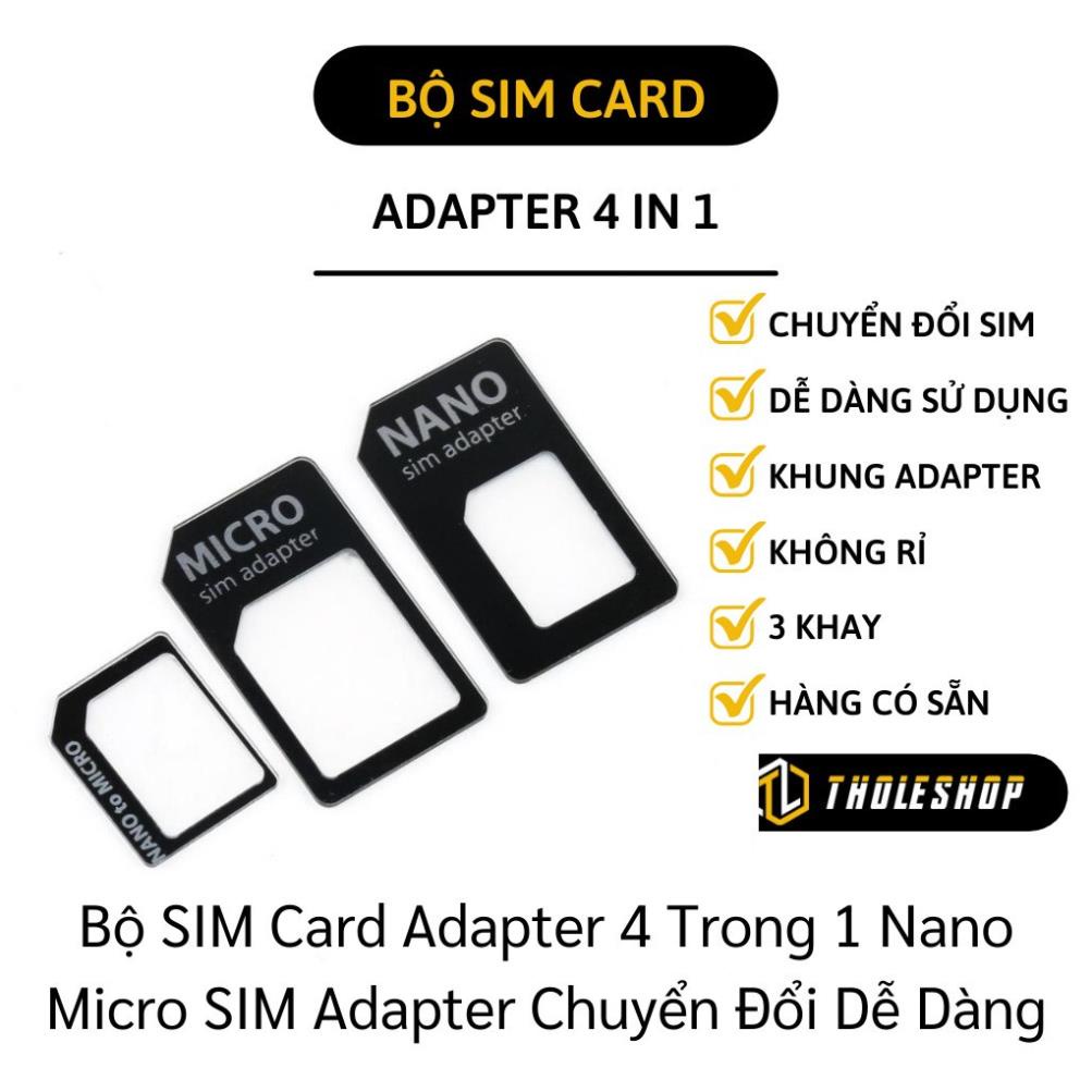 Bộ SIM Card Adapter 4 trong 1 Nano Micro SIM Adapter, dễ dàng tháo lắp