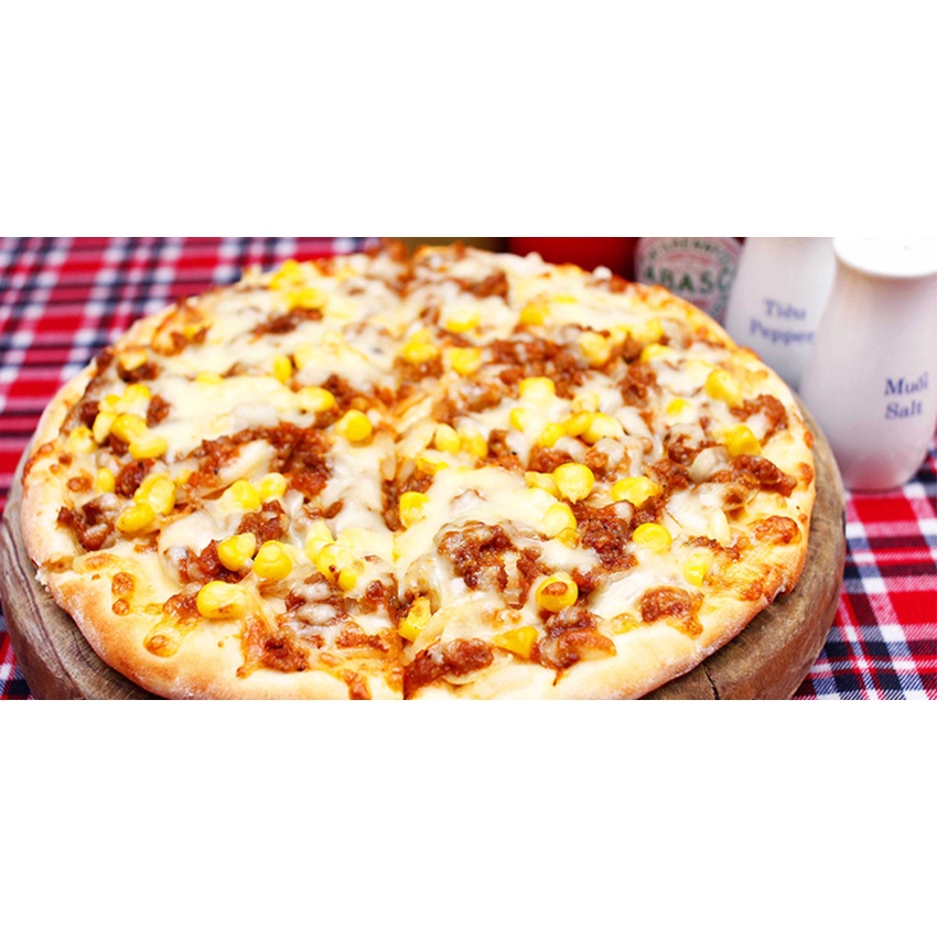 Bánh Pizza Thịt Bò + Bắp ( chế biến sẵn, chưa nướng, size 15cm)