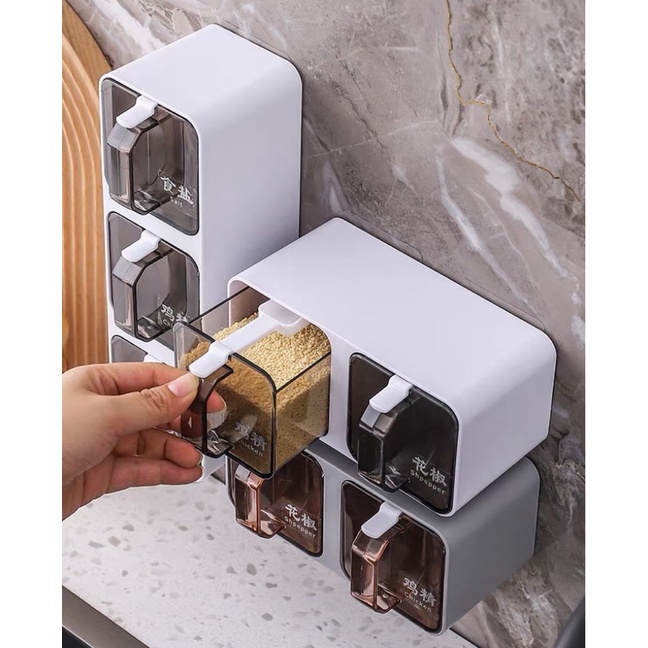 Hộp đựng gia vị treo tường xoay kép ngang dọc