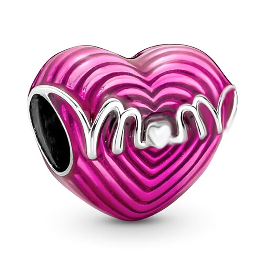DINGLLY NEW Butterfly Flower MOM Love Undulate Beads Silver Color Pendant Heart Family Charm Fit Diy Handmade Accessory