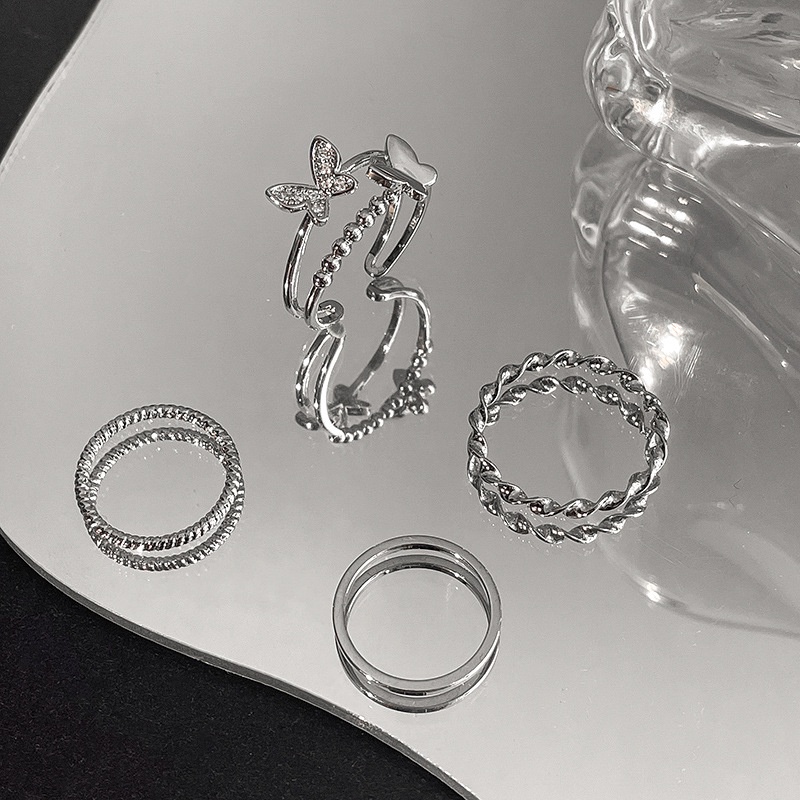 Set 4 Nhẫn Hình Bướm Có Thể Điều Chỉnh Kích Thước Thời Trang Dành Cho Nữ