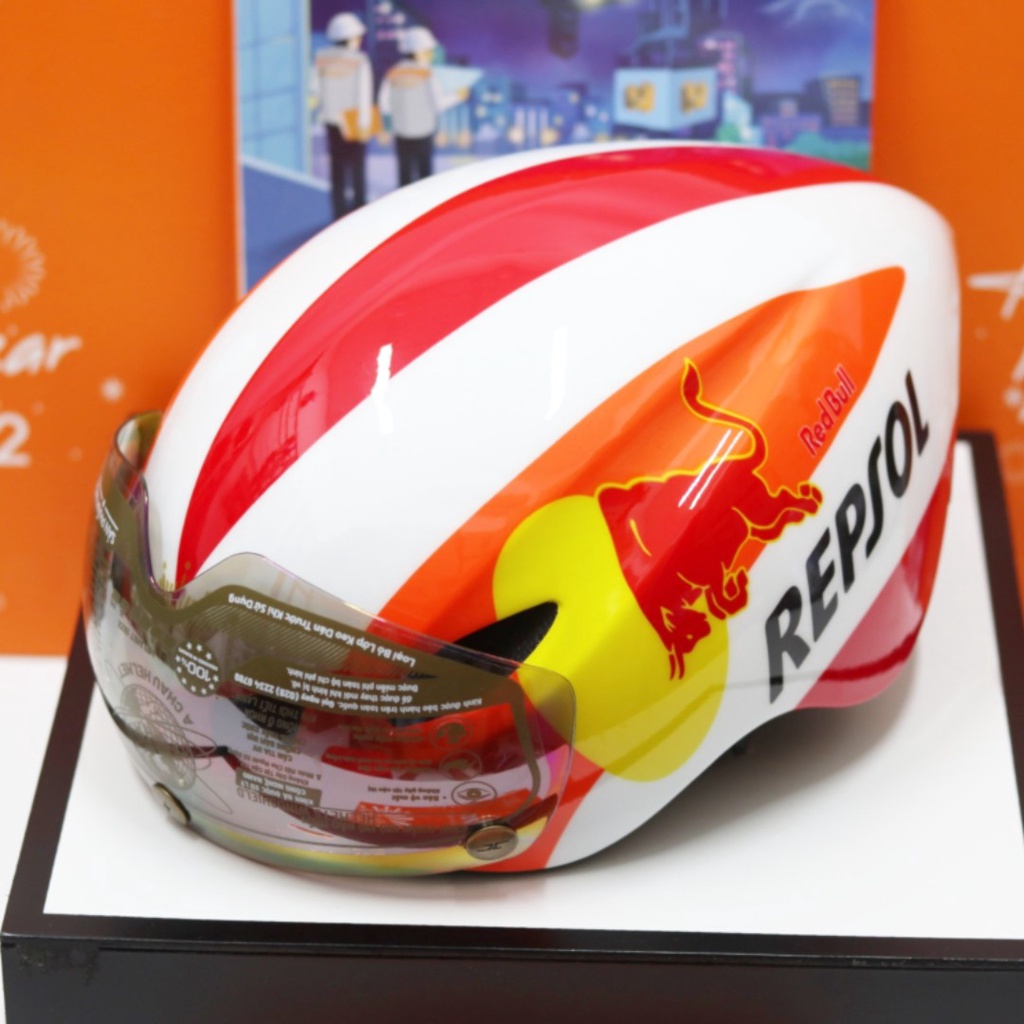 Mũ Bảo Hiểm Thể Thao ROYAL MD16 Tem REPSOL-Kèm Kính Hít Nam Châm (tặng ...