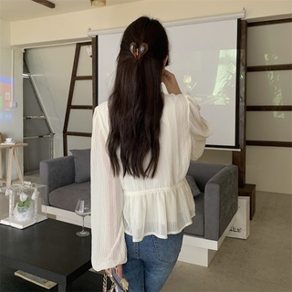 Hàng Mới Về Áo Chiffon Cổ Chữ V Xếp Ly Tay Dài Dáng Rộng Phong Cách Hàn Quốc Dành Cho Nữ Hàng Mới