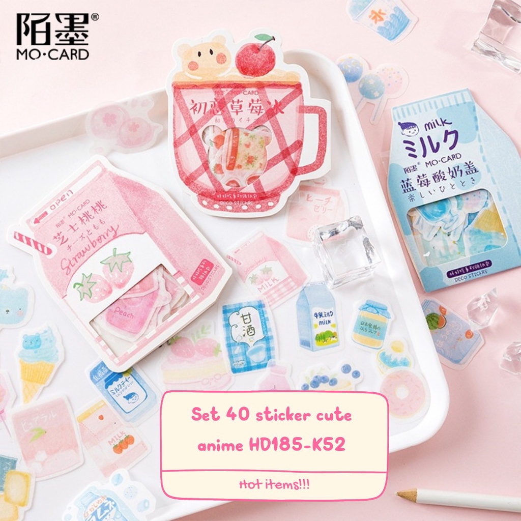 Sticker cute set 40 nhãn dán sổ dán mũ bảo hiểm chai lọ điện thoại laptop trang trí đồ dùng cá nhân HD185-K52