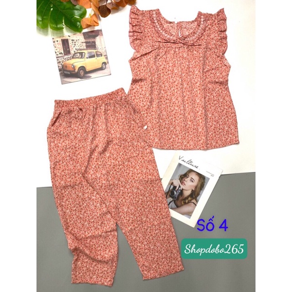 Đồ bộ nữ,đồ ngủ mặc nhà lửng 9 tấc vải lụa mango BL 54 họa tiết hoa nhí siêu cute size đại 61-67kg.