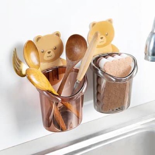 cốc gấu cắm bàn chải kem đánh răng dán tường có lỗ thoát nước