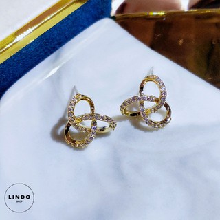 Khuyên tai nữ thời trang bạch kim đính đá láp lánh LINDO