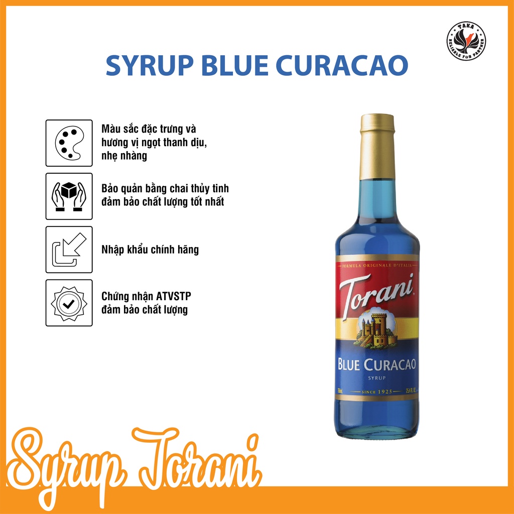Siro Torani Blue Curacao chai 750ML. Hàng công ty có sẵn giao hàng ngay