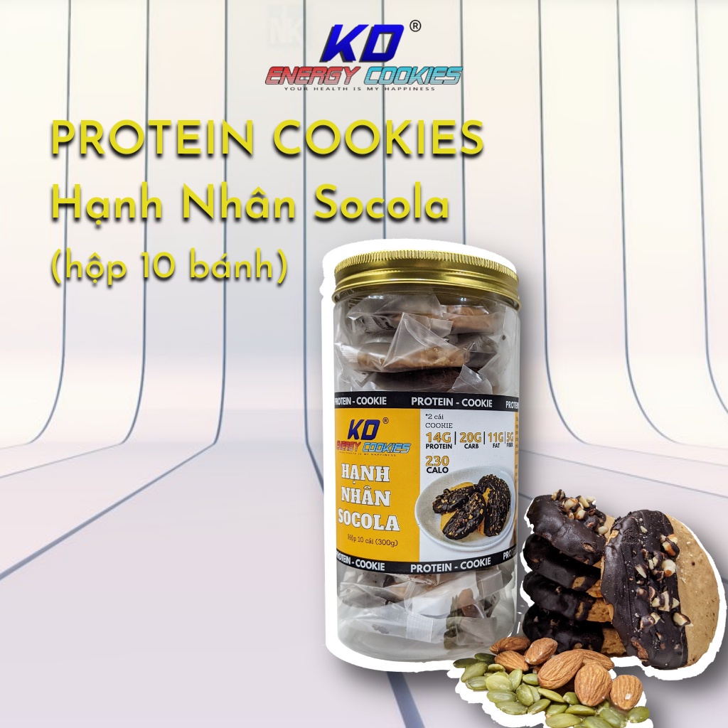 Bánh cookies protein, bánh quy ăn kiêng KD Shop vị yến mạch chocolate hộp 10 bánh