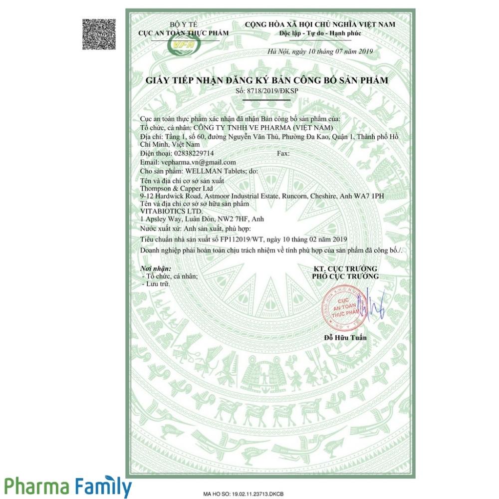 Wellman Original - Viên uống vitamin tổng hợp, hỗ trợ tăng cường sức khỏe cho nam - Hộp 30 viên
