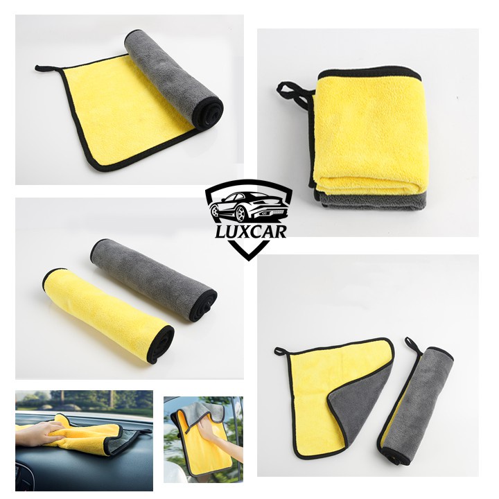 Khăn lau Microfiber siêu sạch dành cho xe ô tô, xe hơi, Loại 2 lớp màu vàng size 30x30, 30x60, 35x70