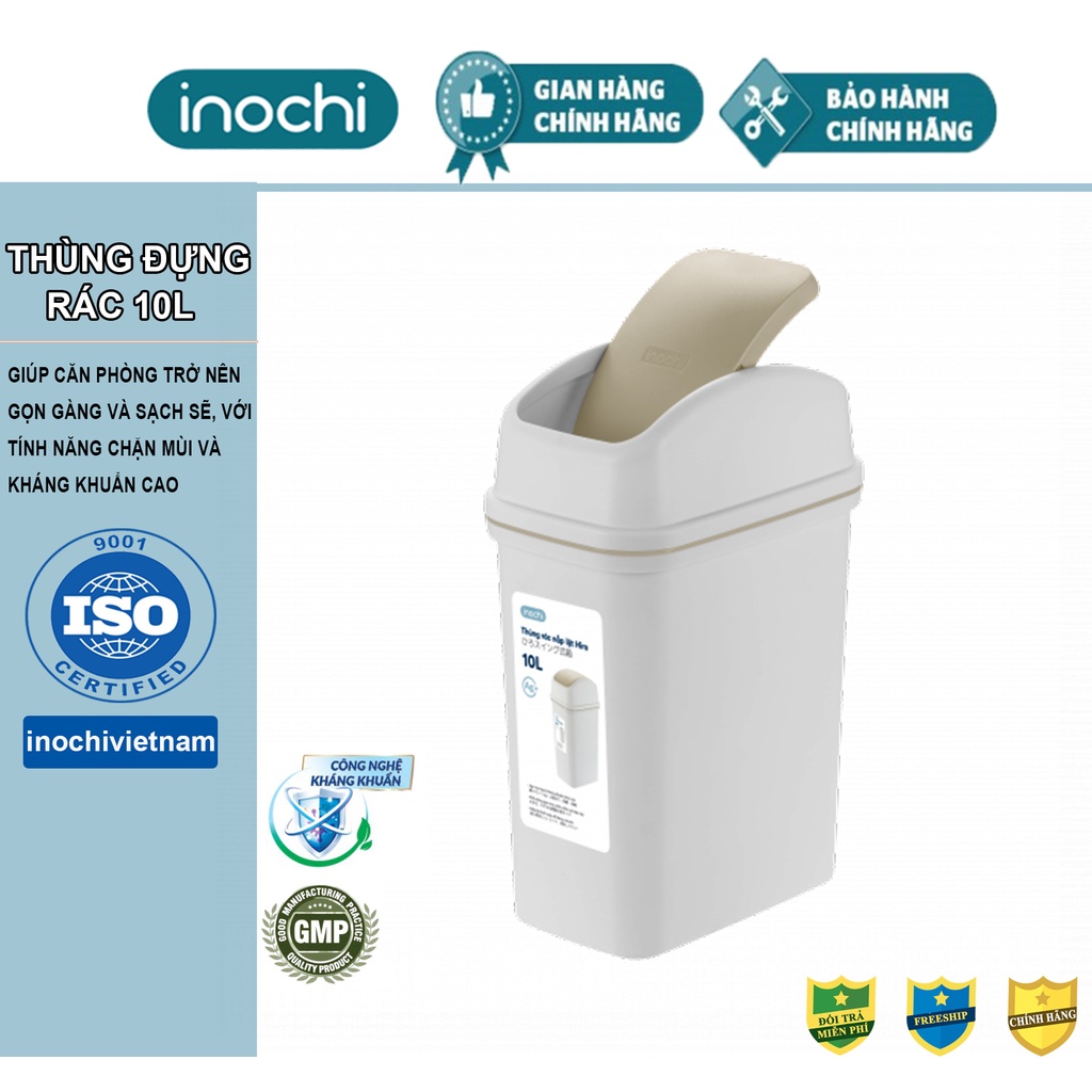 Thùng rác nắp lật 10L INOCHI để văn phòng, nhà ở, bếp, nhựa kháng khuẩn ...