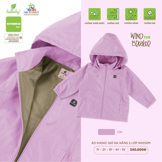 Áo gió 2 lớp kéo khóa có mũ Lullaby NH550 cho bé từ 1Y đến 4Y