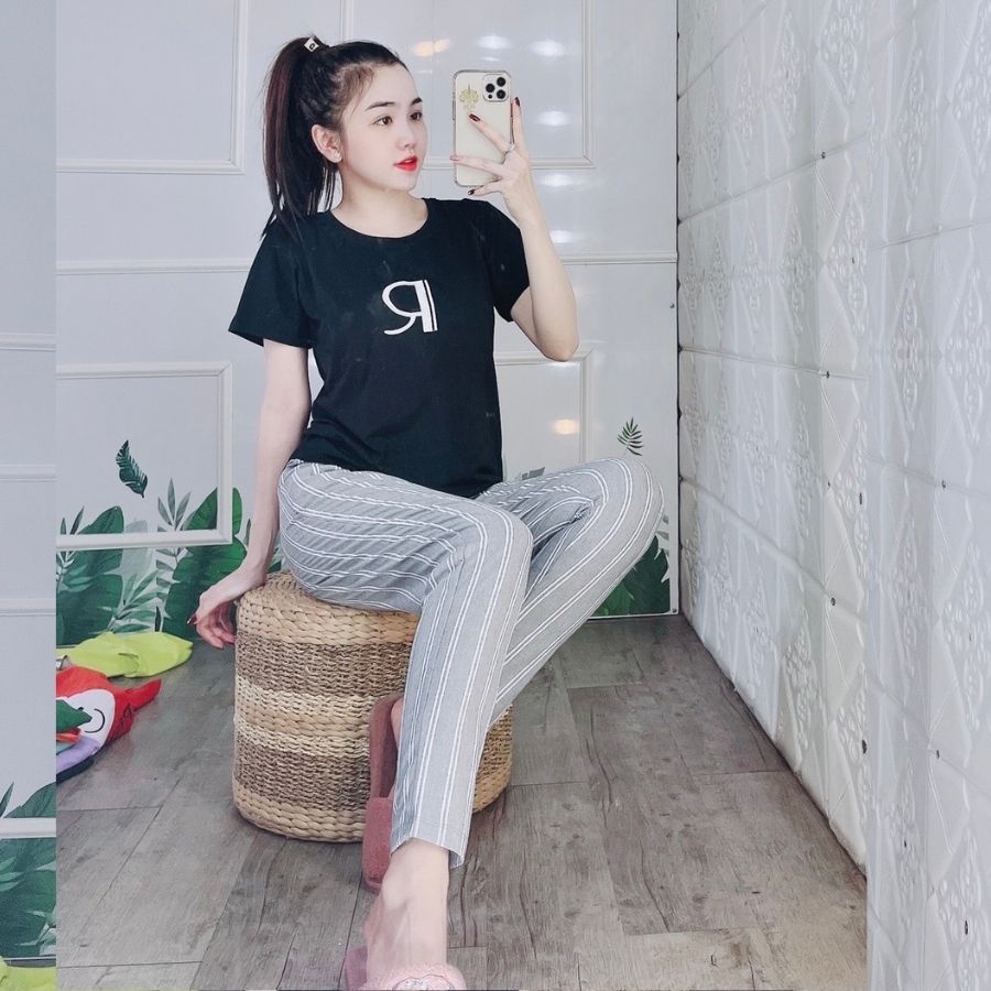Đồ Bộ Nữ Mặc Nhà Chất Thun Cotton Co Giãn, Áo Tay Ngắn Quần Dài Có Túi Tiện Lợi ESHOP Bigsize