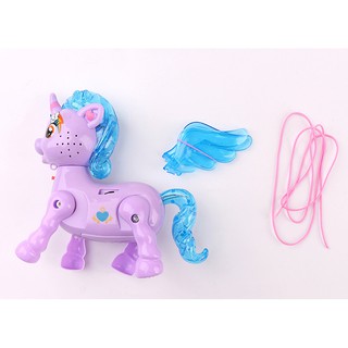 Ngựa Pony biết đi - Heo biết đi có đèn 7 màu nhấp nháy nhạc vui nhộn màu sắc đẹp có dây dắt cho bé chơi
